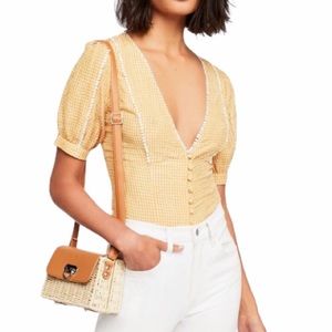 Free People Ivy Gingham Top Yellow Gold Mustard L